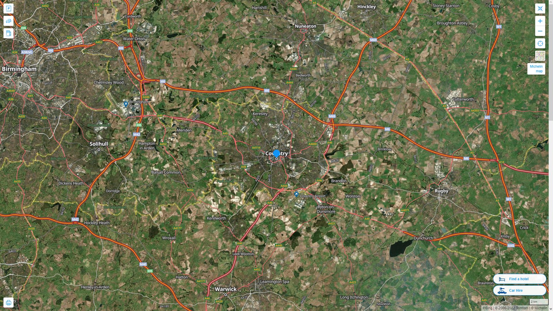 Coventry Royaume Uni Autoroute et carte routiere avec vue satellite